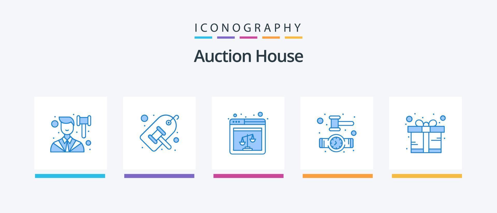 Auction Blue 5 Icon Pack inklusive Handgelenk. Uhr. Gesetz. Gesetz. Richter. kreatives Symboldesign vektor