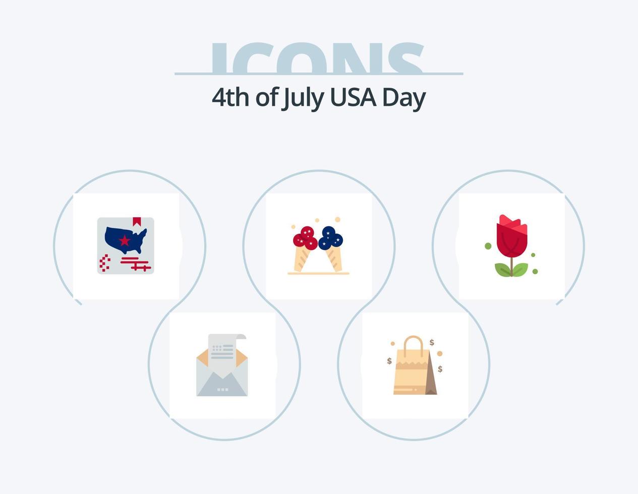 USA platt ikon packa 5 ikon design. blomma. grädde. amerikansk. is. värld vektor