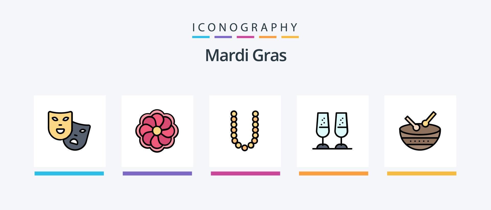 Mardi Gras-Linie gefüllt 5 Icon Pack einschließlich . Herz Lutscher. Zeichen. Süßwaren. Karneval. kreatives Symboldesign vektor