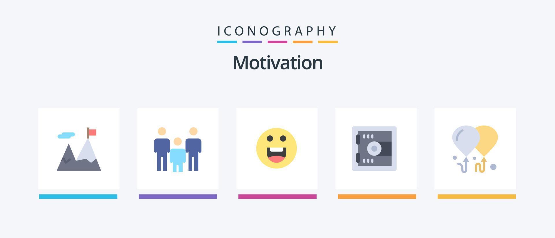 Motivation Flat 5 Icon Pack inklusive . Fliege. Emojis. Ballon. sperren. kreatives Symboldesign vektor