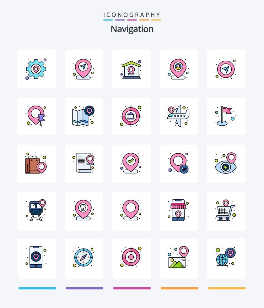 kreative Navigation 25 Zeilen gefülltes Icon Pack wie Pfeil. Karte. online. Standort. Stift vektor