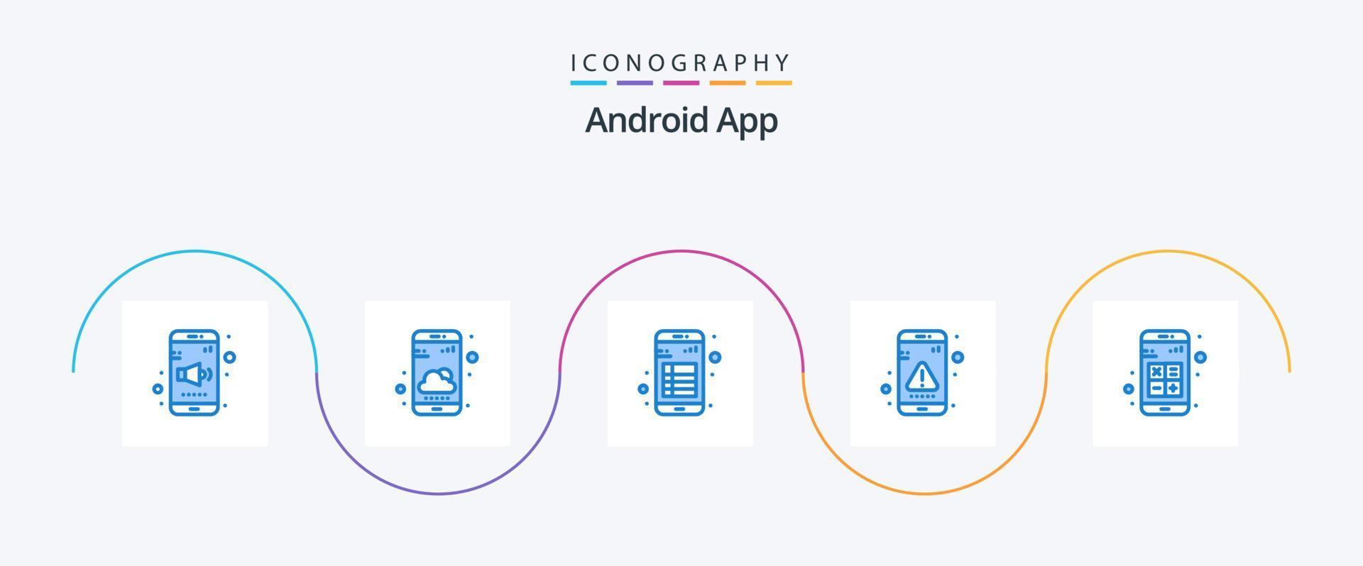 android app blå 5 ikon packa Inklusive meddelande. samspel. app. fel. läsning vektor