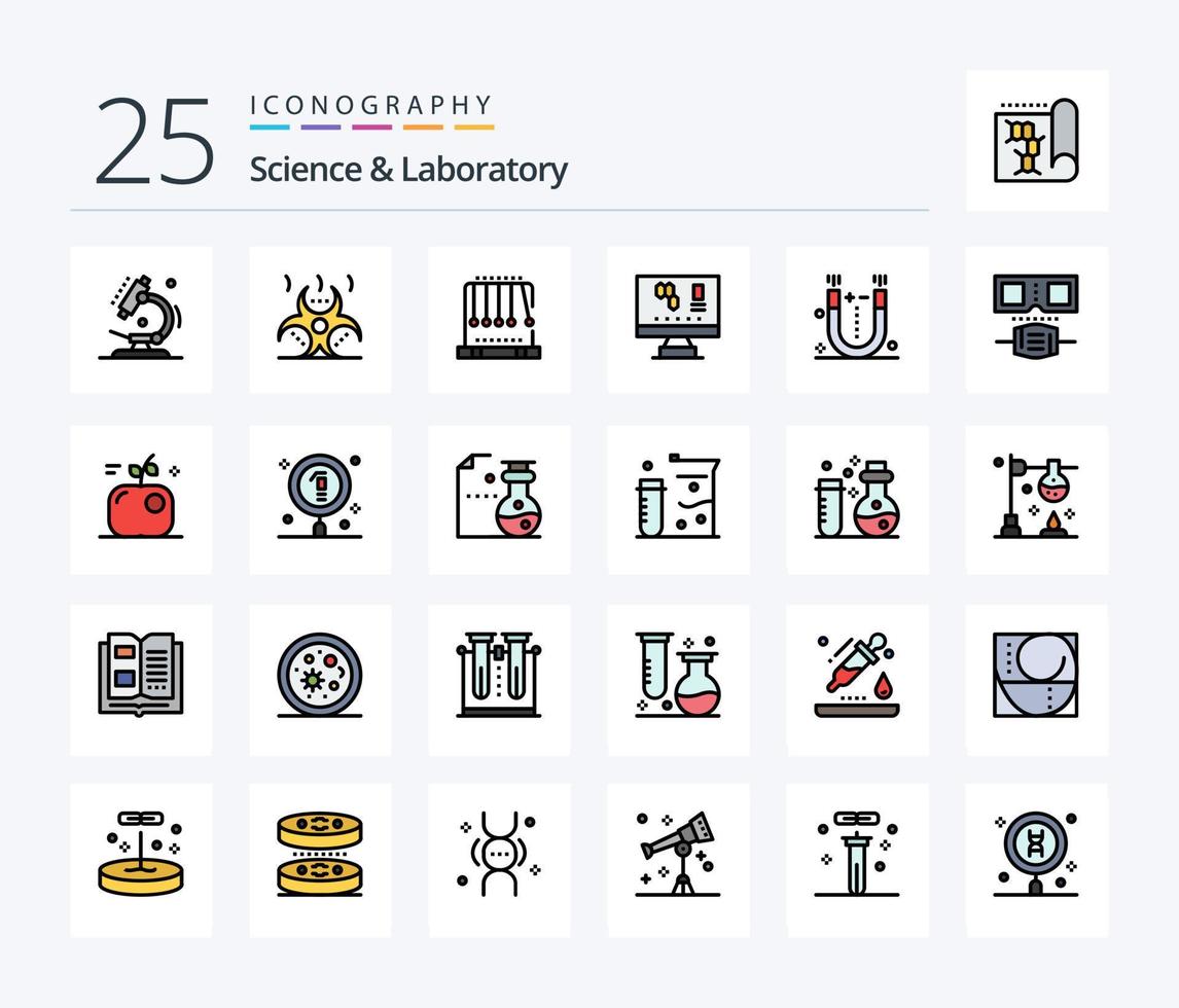 vetenskap 25 linje fylld ikon packa Inklusive magnet. vetenskap. allvar. laboratorium. biologi vektor