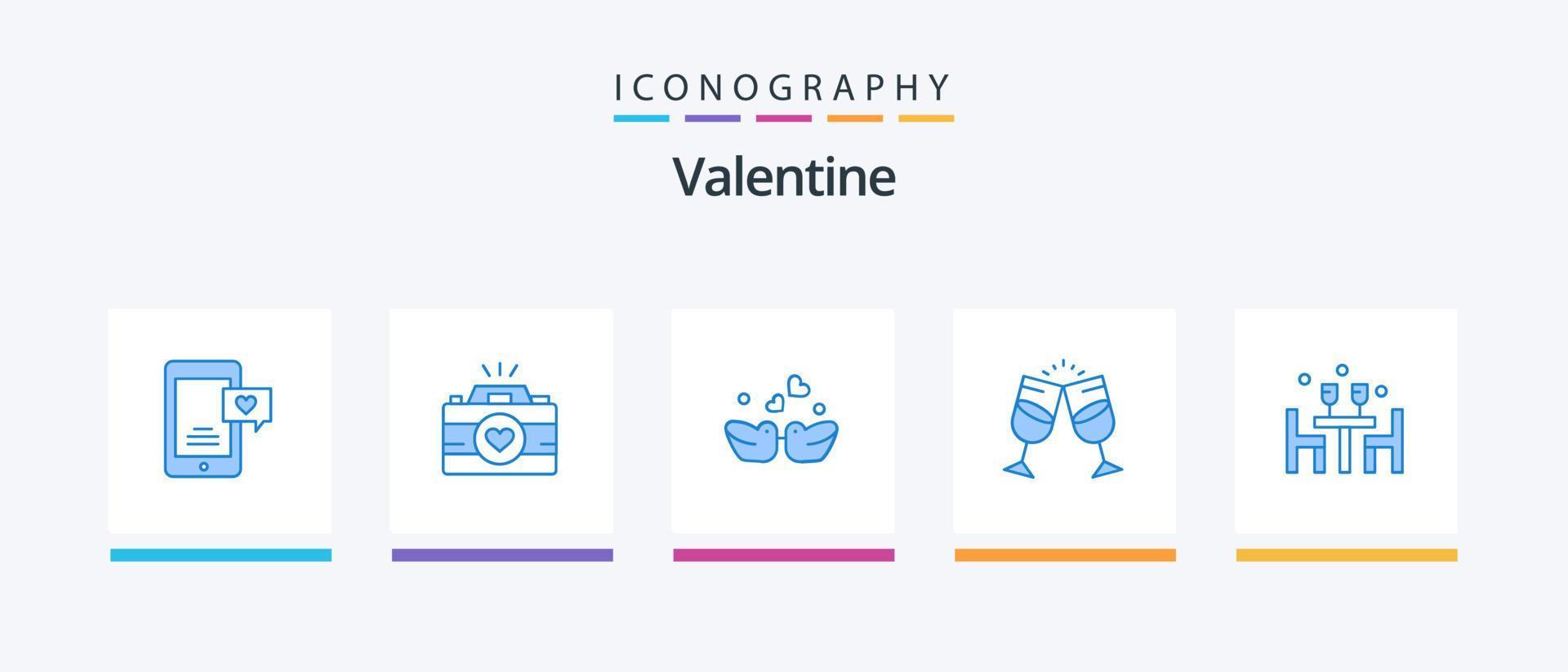 valentine blå 5 ikon packa Inklusive par. juice. par fotografi. alkohol. ankor. kreativ ikoner design vektor