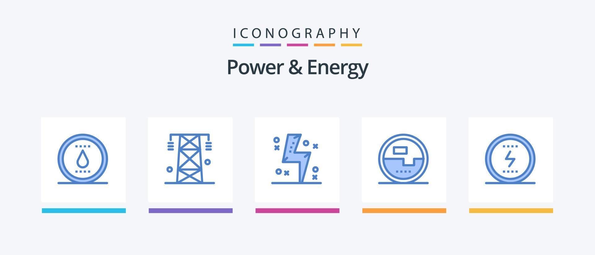 Power and Energy Blue 5 Icon Pack inklusive Messung. Elektronik. Turm. Konstruktion und Werkzeuge. Energie. kreatives Symboldesign vektor