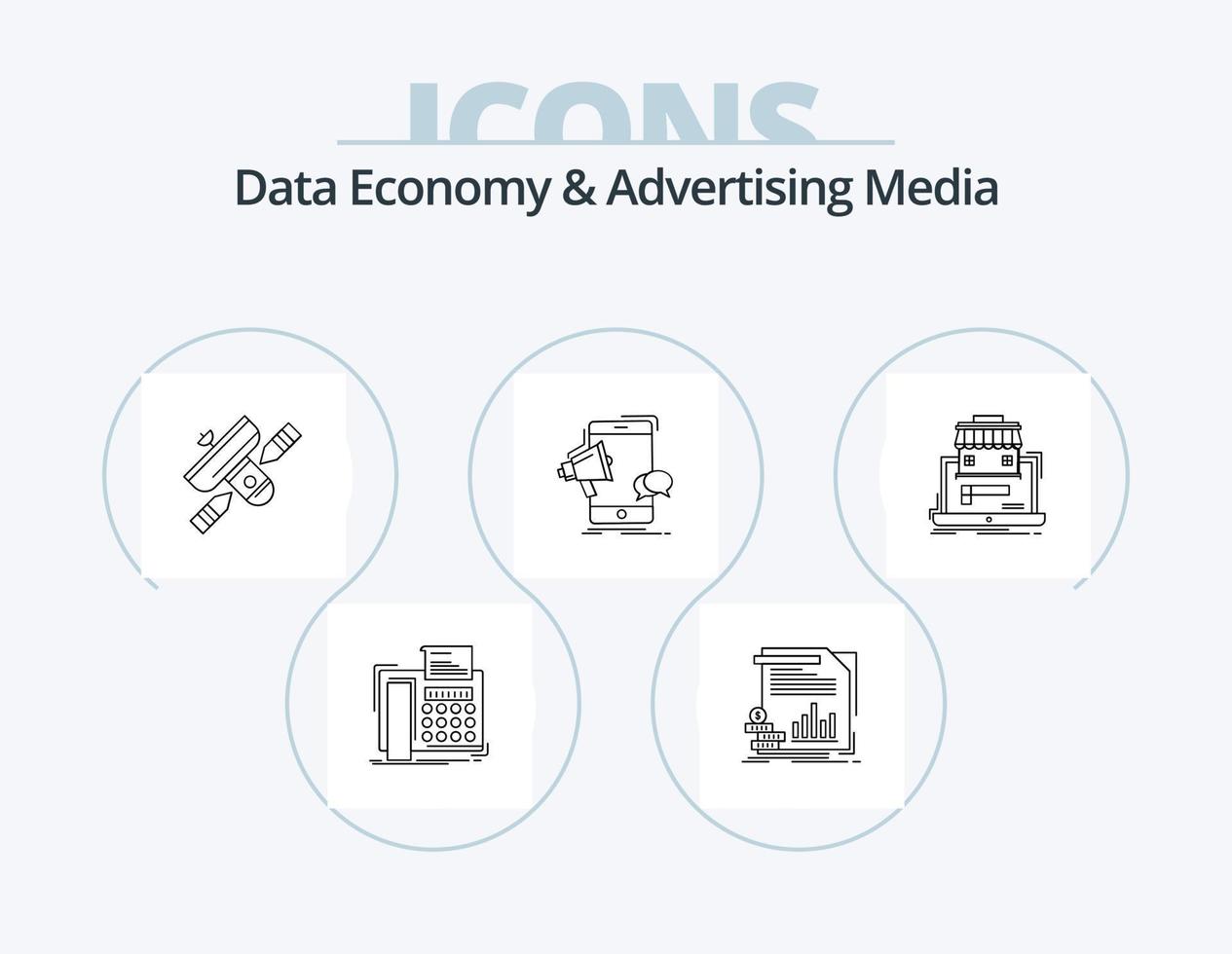 data ekonomi och reklam media linje ikon packa 5 ikon design. radio. utsända. megafon. pris. kopp vektor