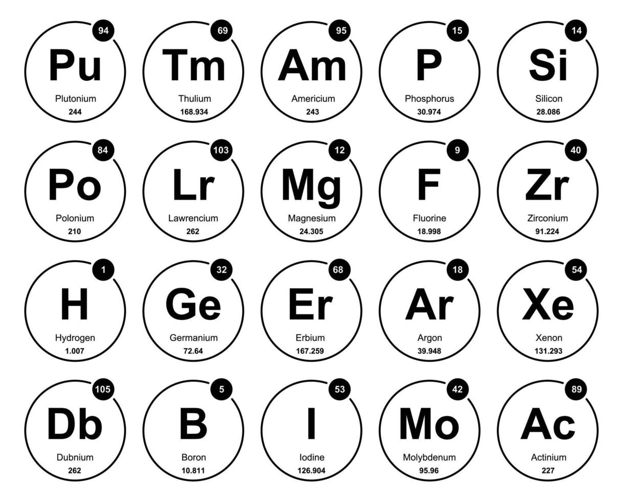 20 Präiodentabelle des Symbolpaketdesigns der Elemente vektor