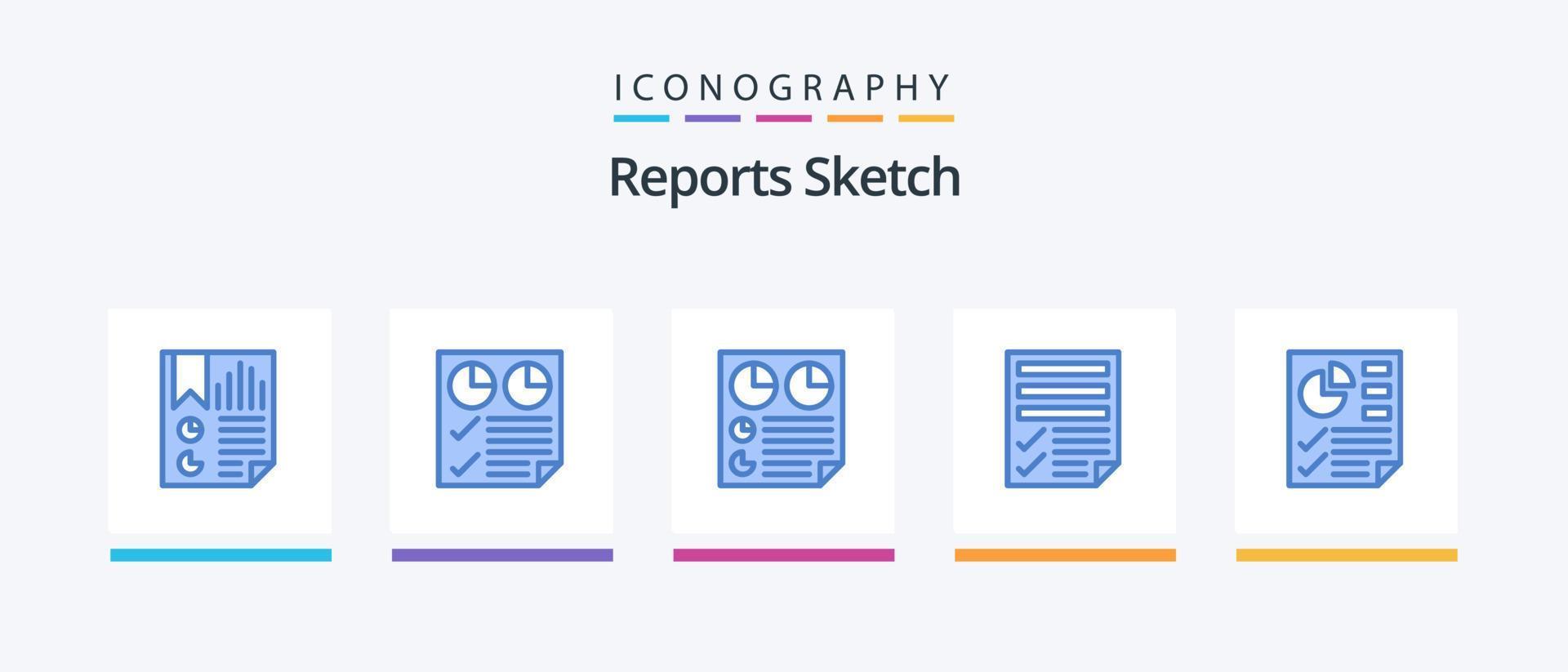 Reports Sketch Blue 5 Icon Pack inklusive Seite. Daten. Bericht. Bericht. Buchseite. kreatives Symboldesign vektor