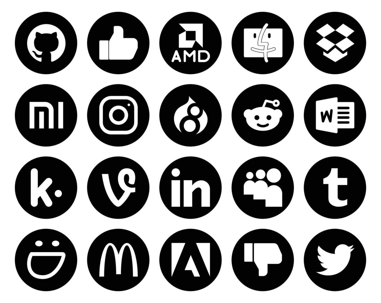 20 Symbolpakete für soziale Medien, einschließlich Adobe Smugmug, Reddit, Tumblr, Linkedin vektor