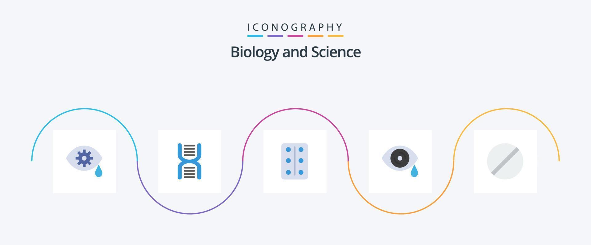 Biologie Flat 5 Icon Pack inklusive Forschung. Chemie. Pastillen. Biologie. Auge vektor