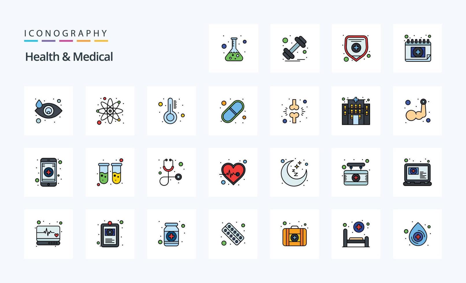 25 gesundheits- und medizinliniengefüllte Stil-Icon-Packs vektor