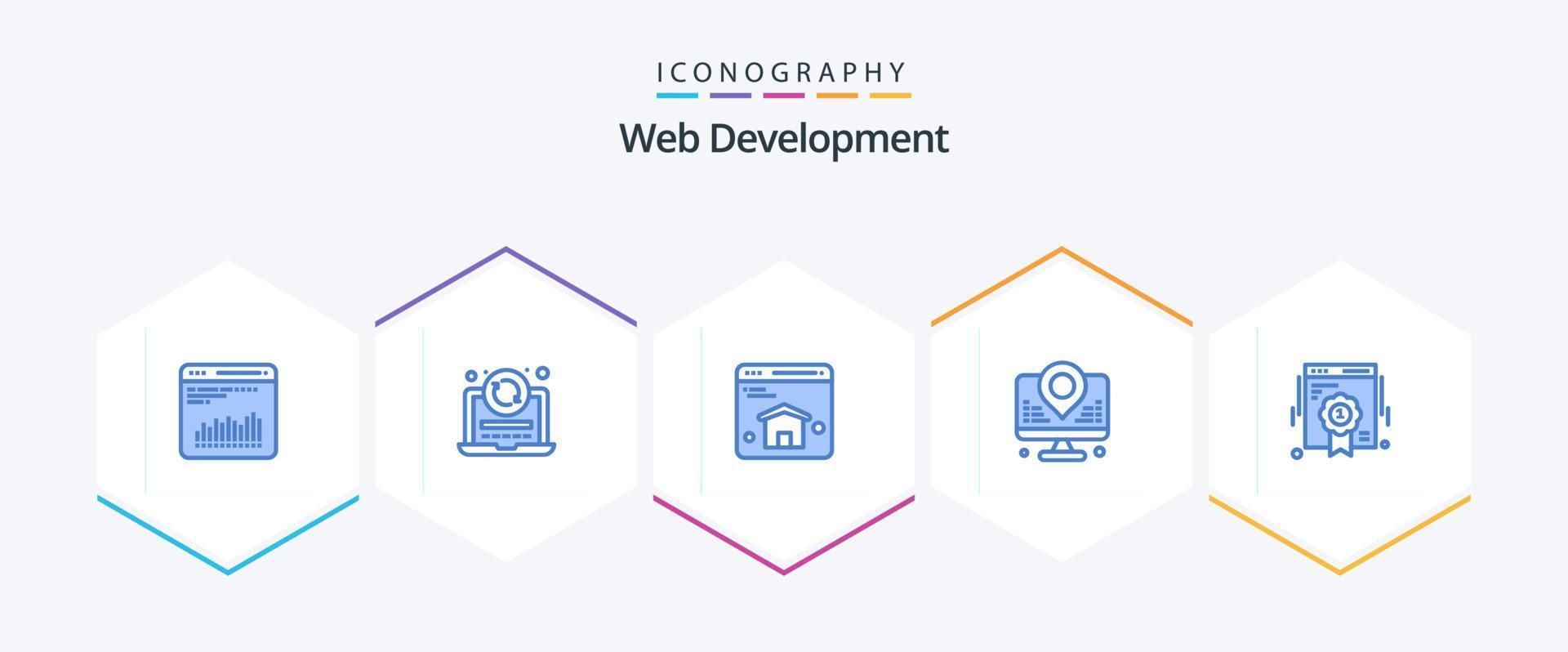 webb utveckling 25 blå ikon packa Inklusive webb. bricka. webbläsare. Karta. internet vektor