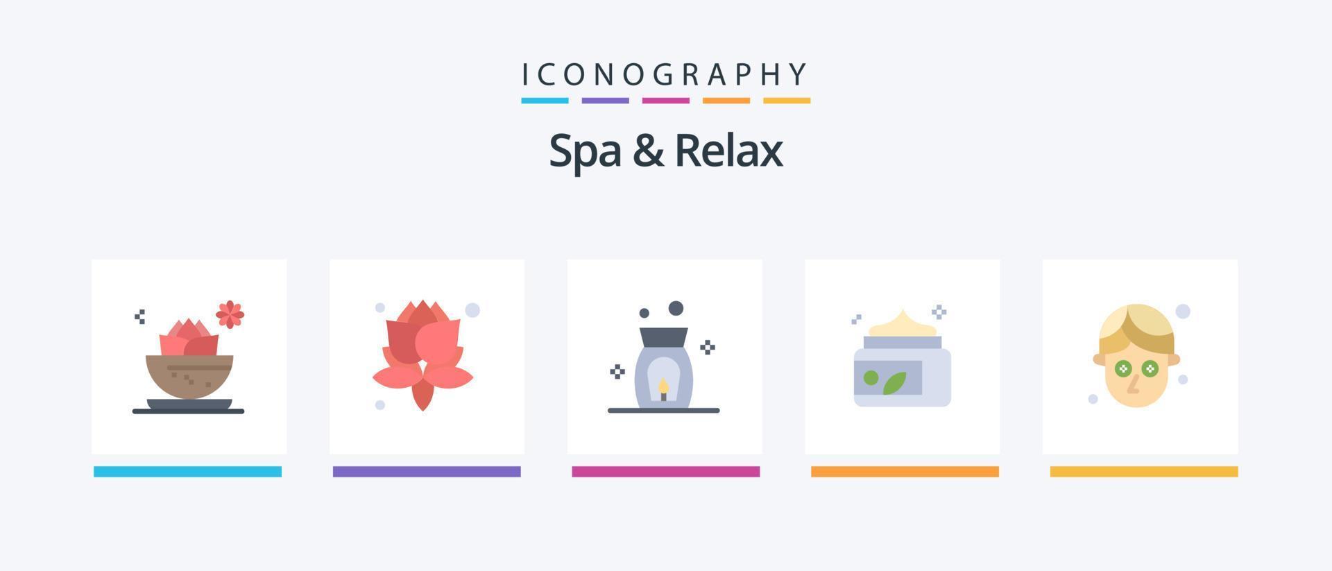 Spa und Relax Flat 5 Icon Pack inklusive Maske. Gurke. Aroma. Spa. Lotion. kreatives Symboldesign vektor