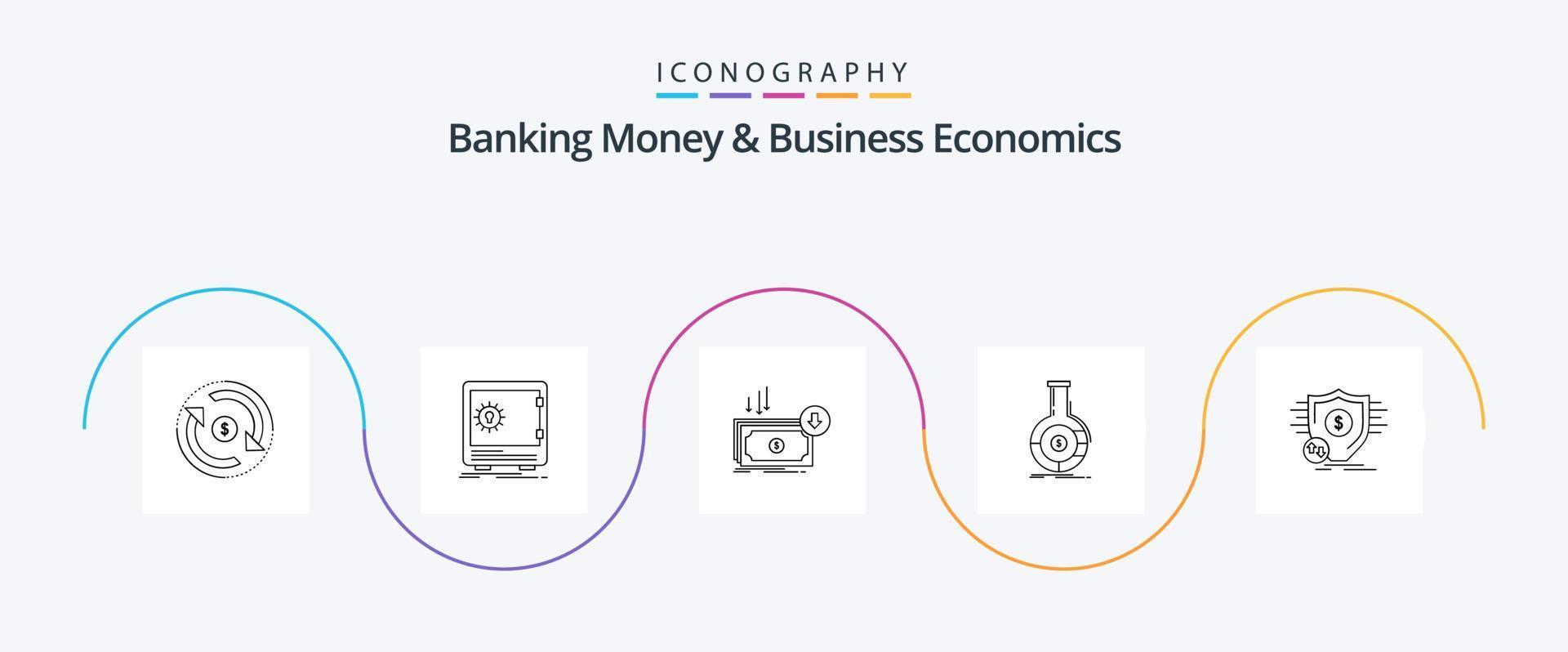 bank pengar och företag ekonomi linje 5 ikon packa Inklusive analyser. pengar. säkerhet. finansiera. skära vektor