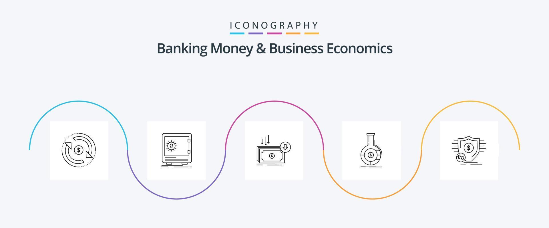 Banking Money and Business Economics Line 5 Icon Pack inklusive Analytik. Geld. Sicherheit. Finanzen. schneiden vektor