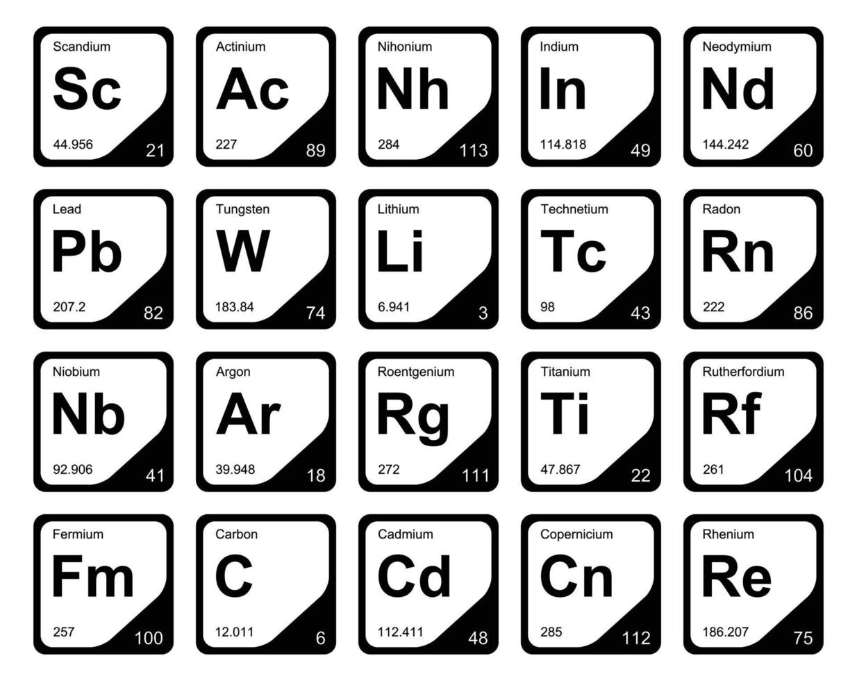 20 Präiodentabelle des Symbolpaketdesigns der Elemente vektor