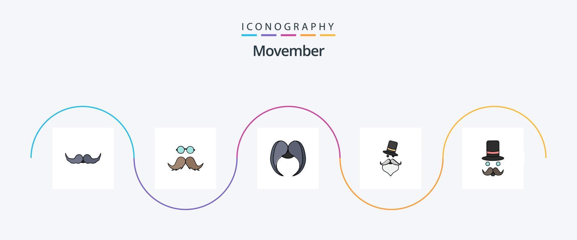 Movember Line Filled Flat 5 Icon Pack inklusive . Weihnachtsmann. vektor