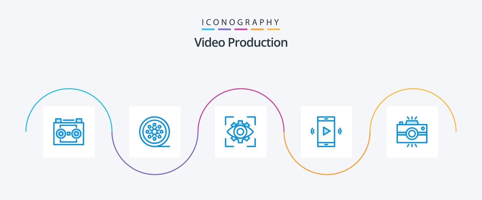 Videoproduktion Blue 5 Icon Pack inklusive Open Volume. Verstärker. Bandspule. Vision. Vorstellung vektor