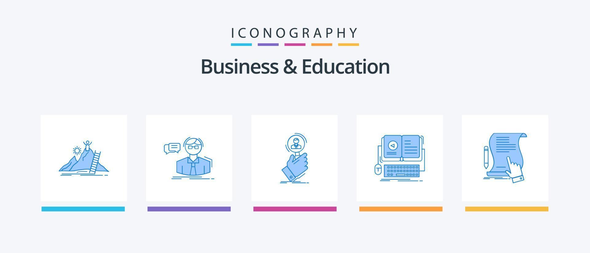 företag och utbildning blå 5 ikon packa Inklusive interaktiv. bok. lärare. människor. hitta. kreativ ikoner design vektor