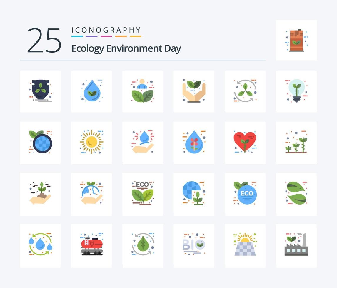 ekologi 25 platt Färg ikon packa Inklusive växt. eko. vatten. tillväxt. natur vektor