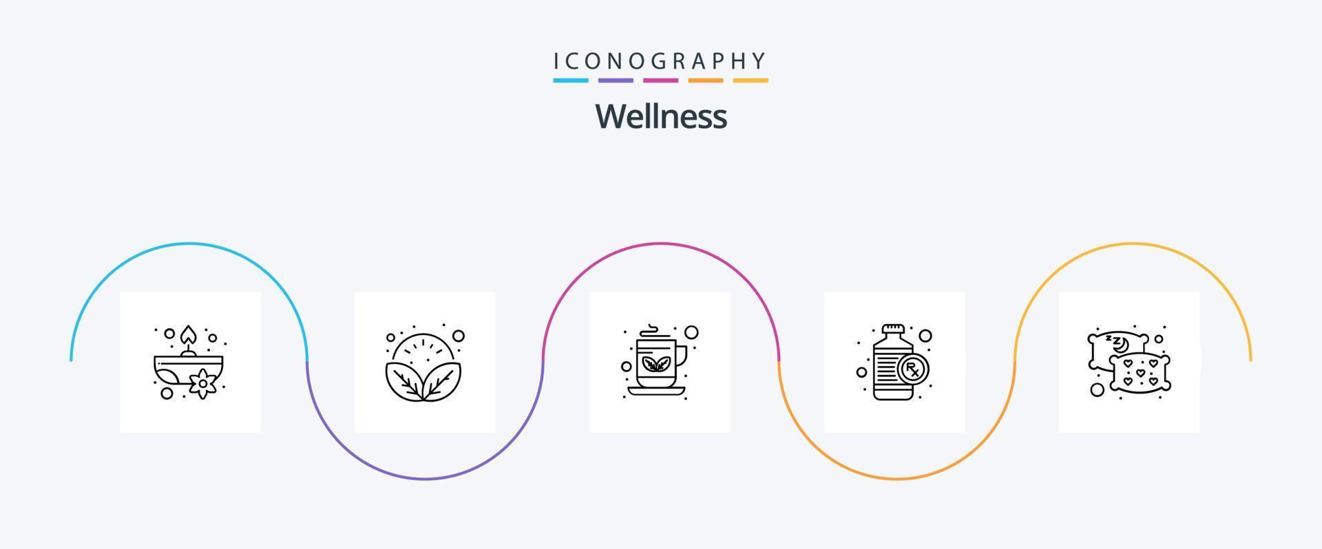 Wellness Line 5 Icon Pack inklusive Relax. Empfang. Frühstück. medizinisch. Flasche vektor