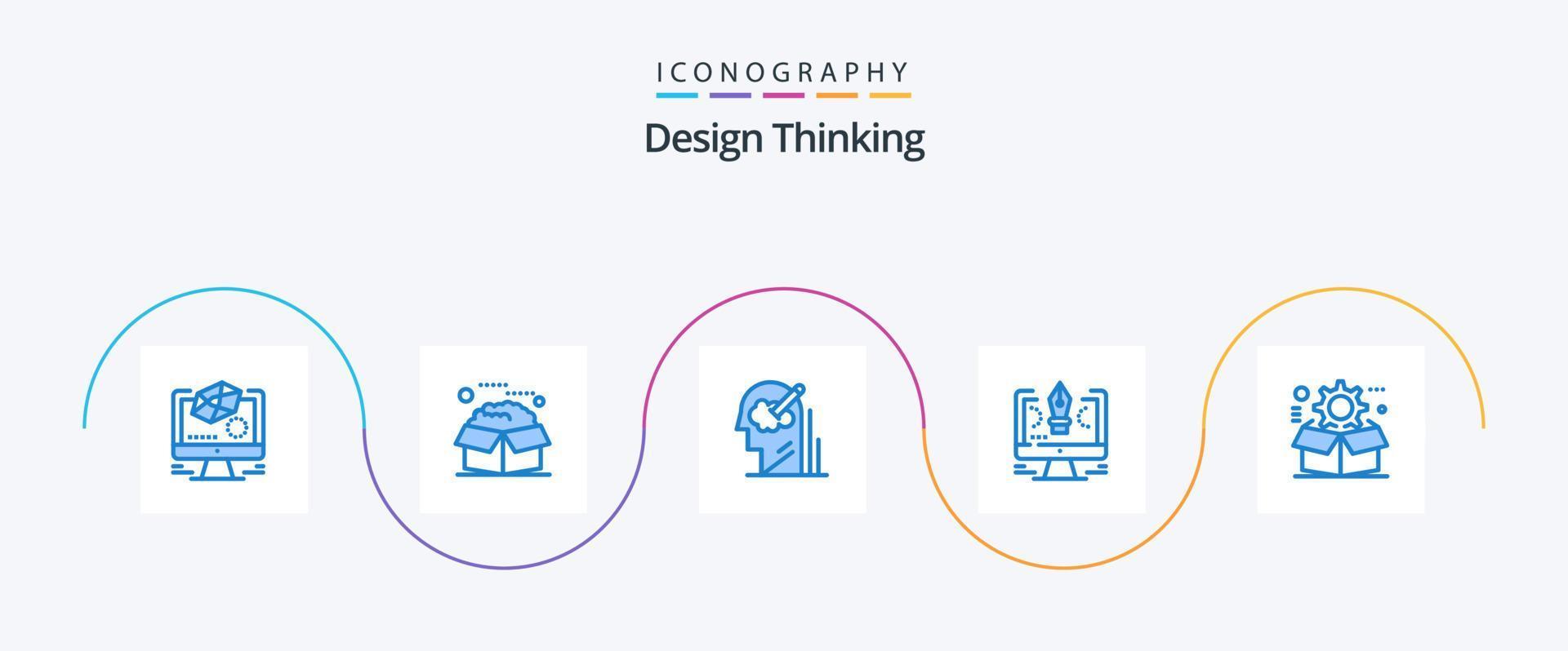 Design Thinking Blue 5 Icon Pack inklusive Computer. Stift. Pakete. Lösung. Benutzer vektor