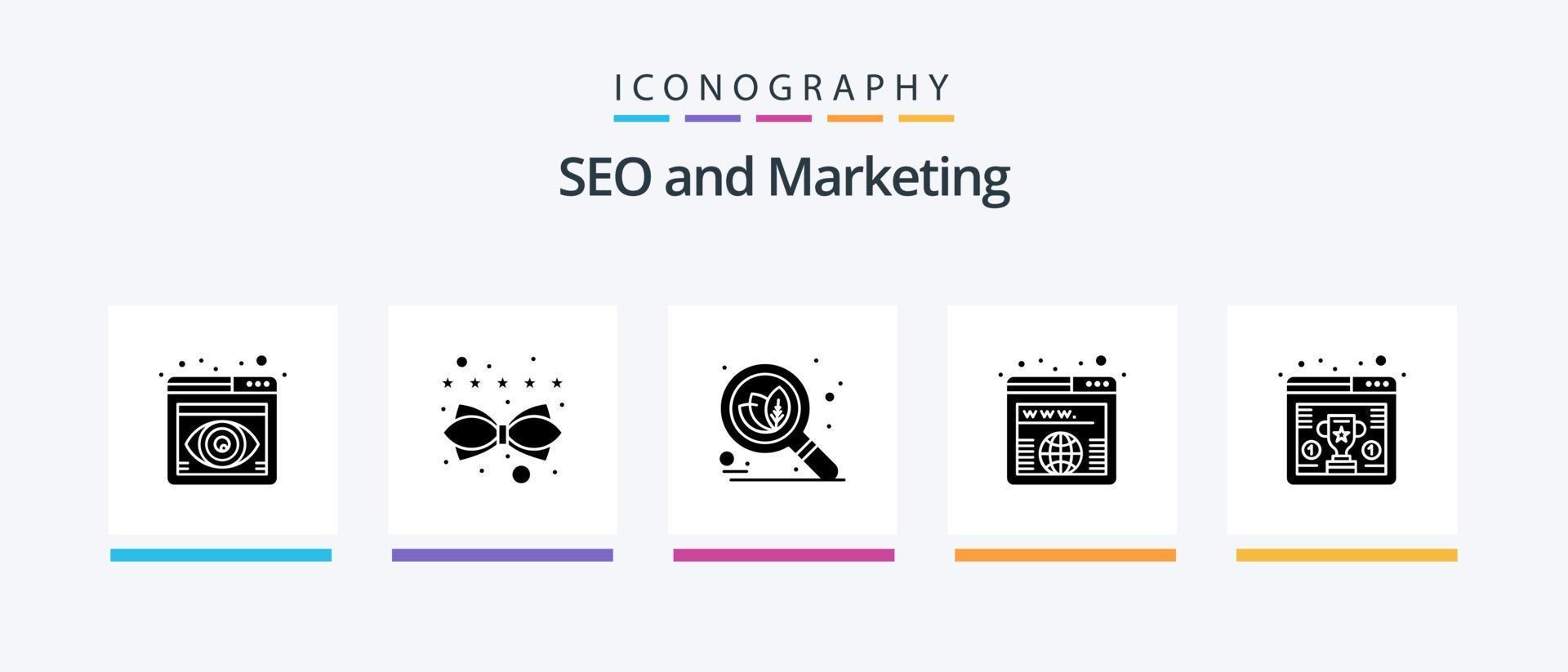 seo glyf 5 ikon packa Inklusive trofé. utmärkelser. organisk. över hela världen. domän. kreativ ikoner design vektor