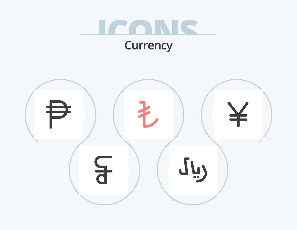 Währung flach Icon Pack 5 Icon Design. . Münzen. Währung. Yen. Lira vektor