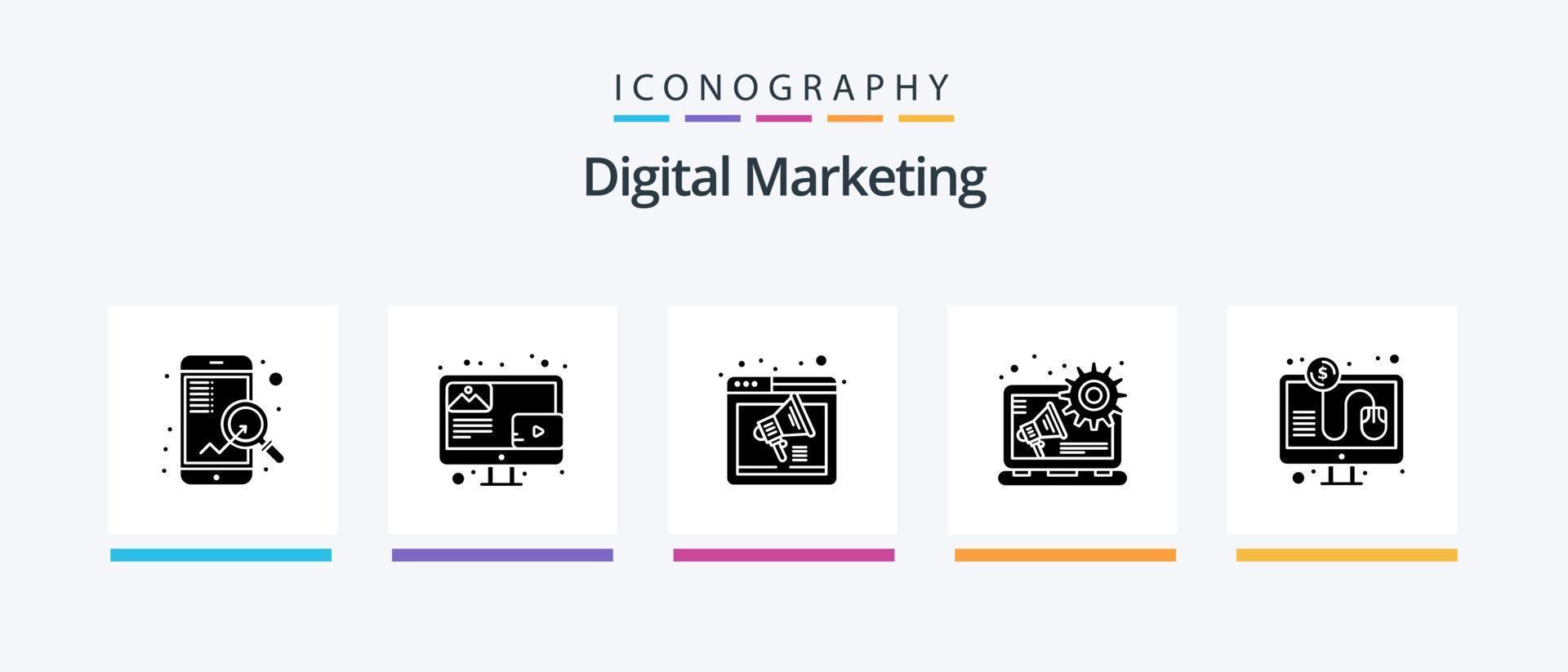 digital marknadsföring glyf 5 ikon packa Inklusive betala. innehåll. webbläsare. digital reklam. webbsida. kreativ ikoner design vektor