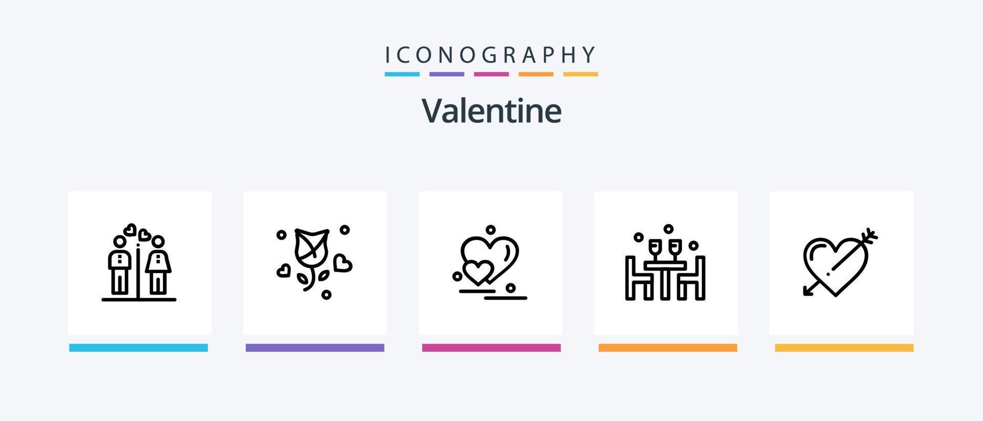 Valentine Line 5 Icon Pack inklusive Liebe. Film. Liebe. Kamera. Herz. kreatives Symboldesign vektor