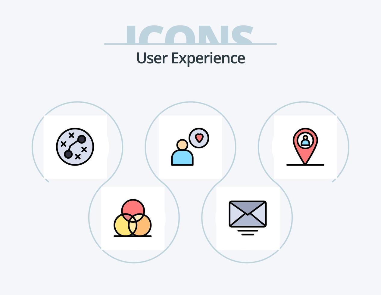 Benutzererfahrung Zeile gefüllt Icon Pack 5 Icon Design. spielen . Design. Benutzer. Ziel vektor
