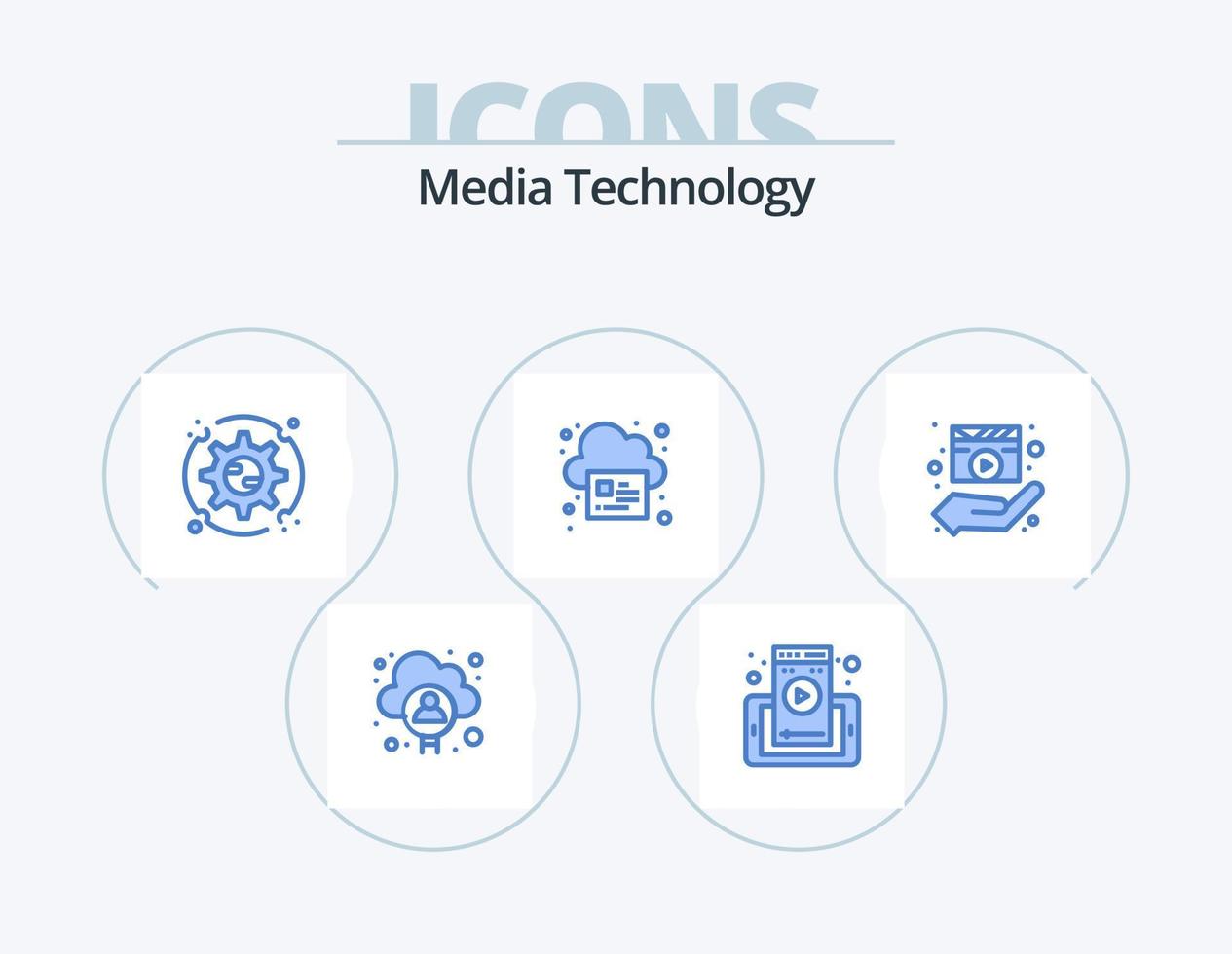 media teknologi blå ikon packa 5 ikon design. filma. moln. preferenser. skriva ut. uppkopplad vektor