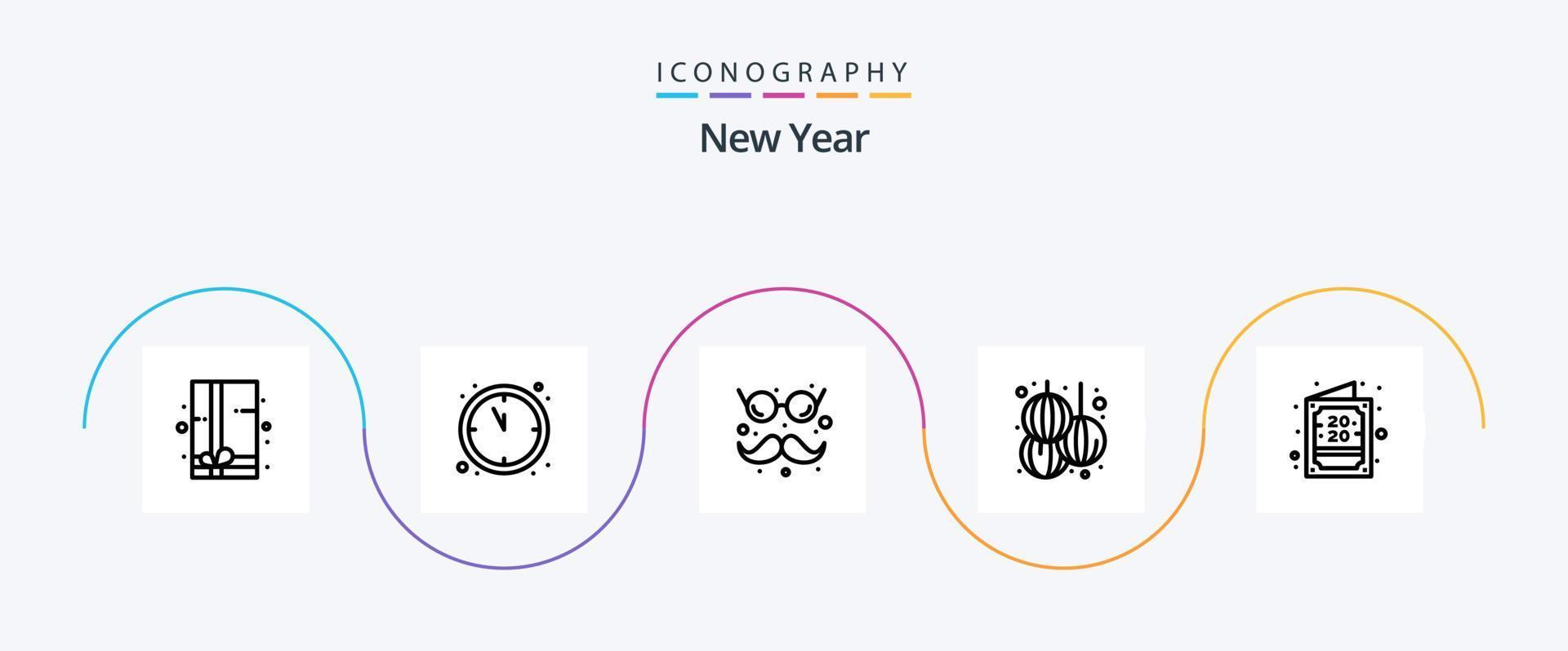 ny år linje 5 ikon packa Inklusive ny år. inbjudan. glasögon. kort. ny vektor