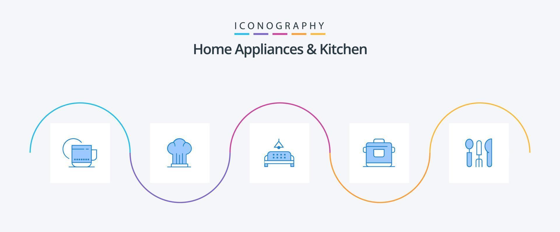 Haushaltsgeräte und Küche blau 5 Icon Pack inklusive Besteck. Reis. Restaurant. Küche. heim vektor