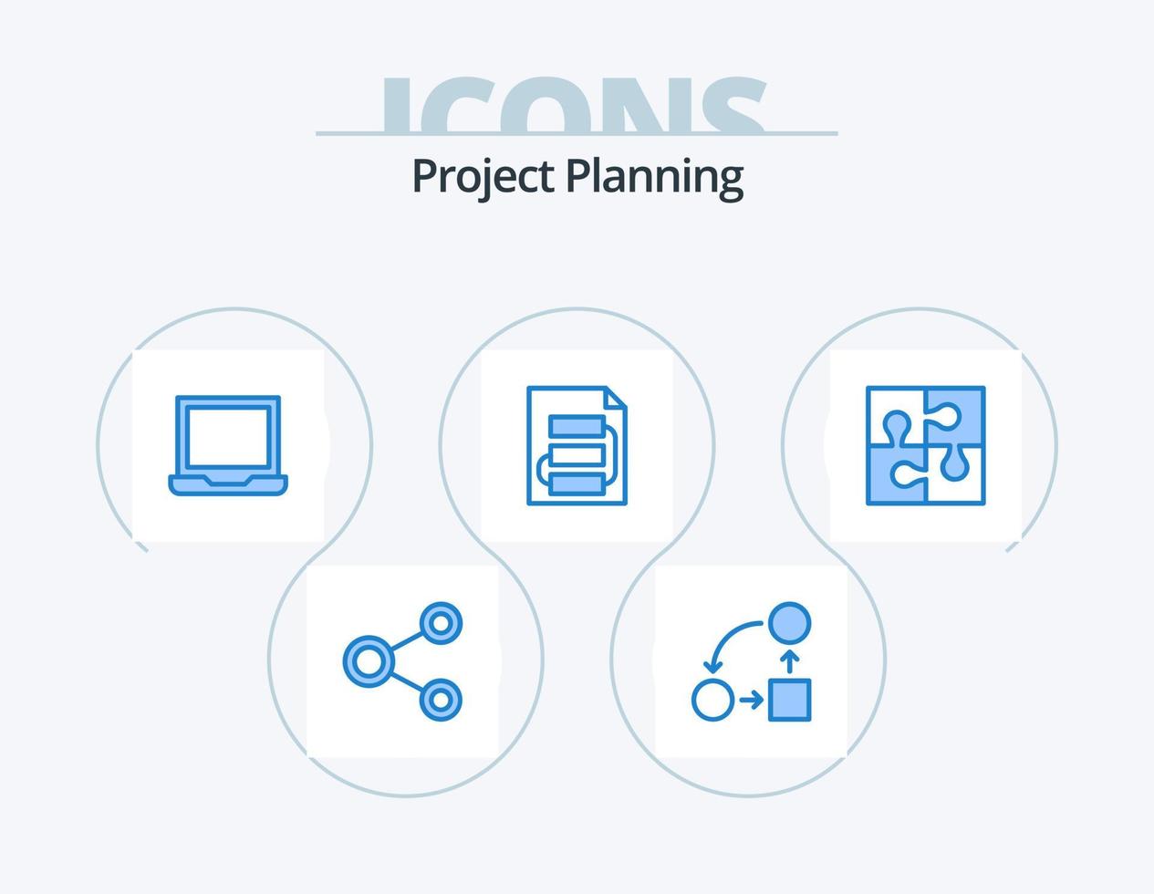 Projektplanung blau Icon Pack 5 Icon Design. Planung. dokumentieren. Strategie. Einstellung. Laptop vektor