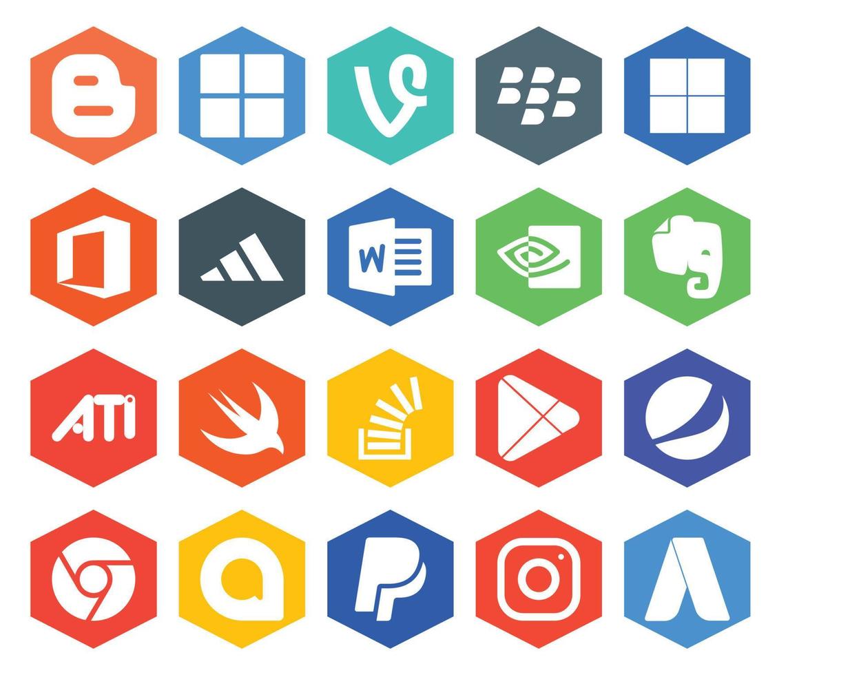 20 Social-Media-Icon-Packs, einschließlich Apps-Überlauf, NVIDIA-Aktienüberlauf vektor