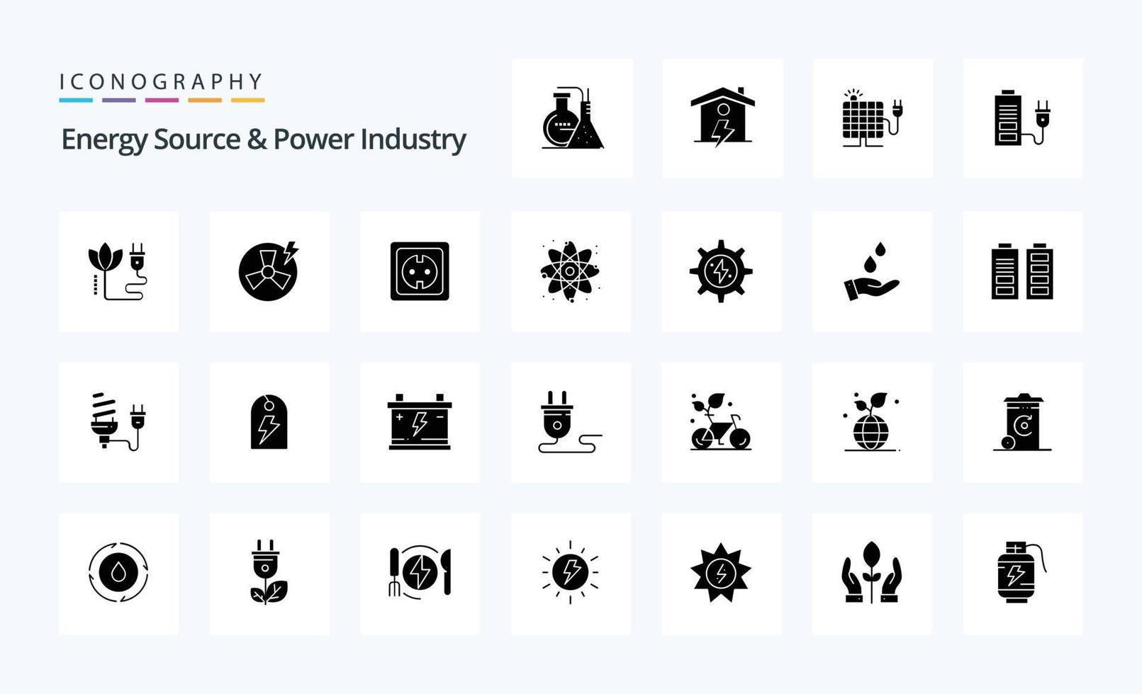 25 energi källa och kraft industri fast glyf ikon packa vektor