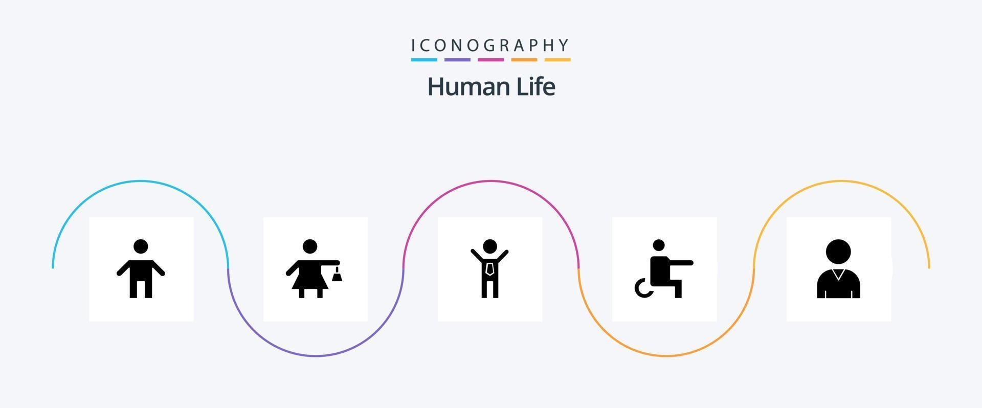 Human Glyph 5 Icon Pack inklusive . menschlich. Geschäft. Rollstuhl. behindert vektor