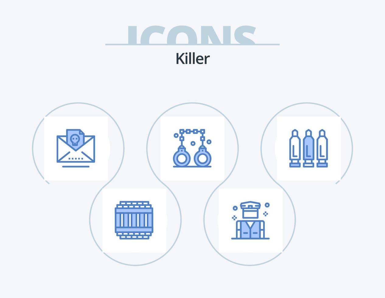 Killer Blue Icon Pack 5 Icon-Design. Pistole. Polizei. tot. Strafe. Handschellen vektor