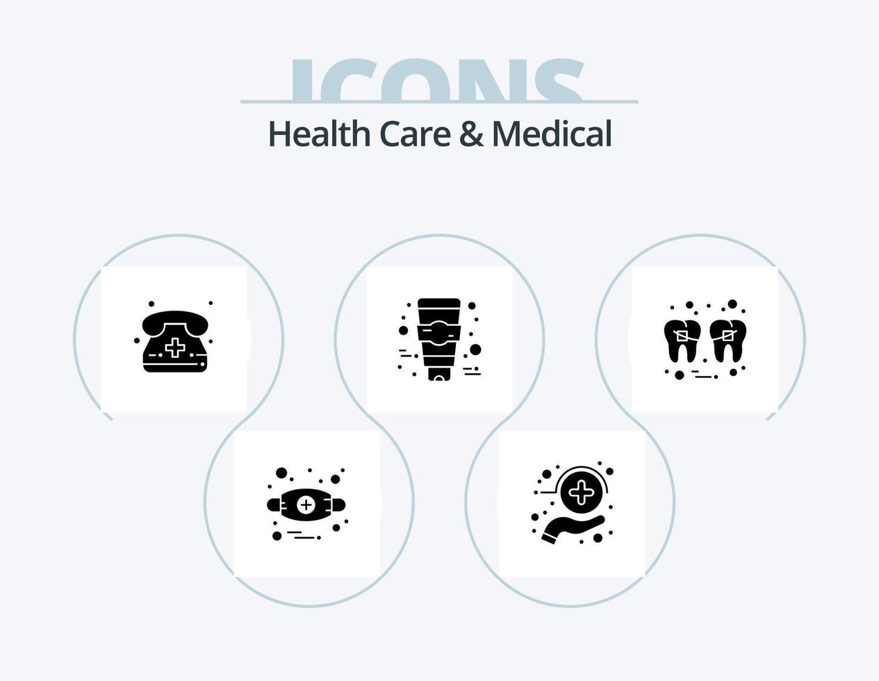 hälsa vård och medicinsk glyf ikon packa 5 ikon design. hälsa. dental. ringa upp. hud vård. grädde vektor