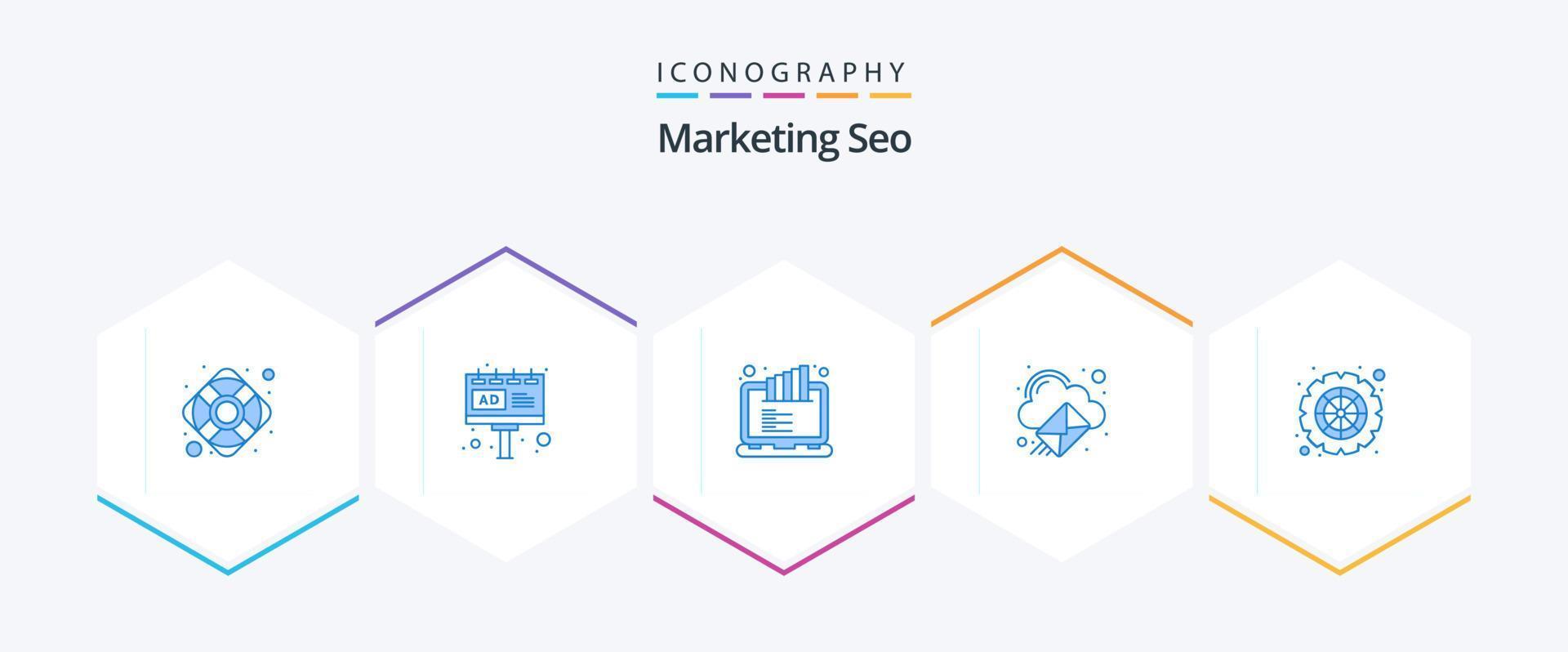 marknadsföring seo 25 blå ikon packa Inklusive alternativ. e-post. lcd ranking. datoranvändning. moln vektor