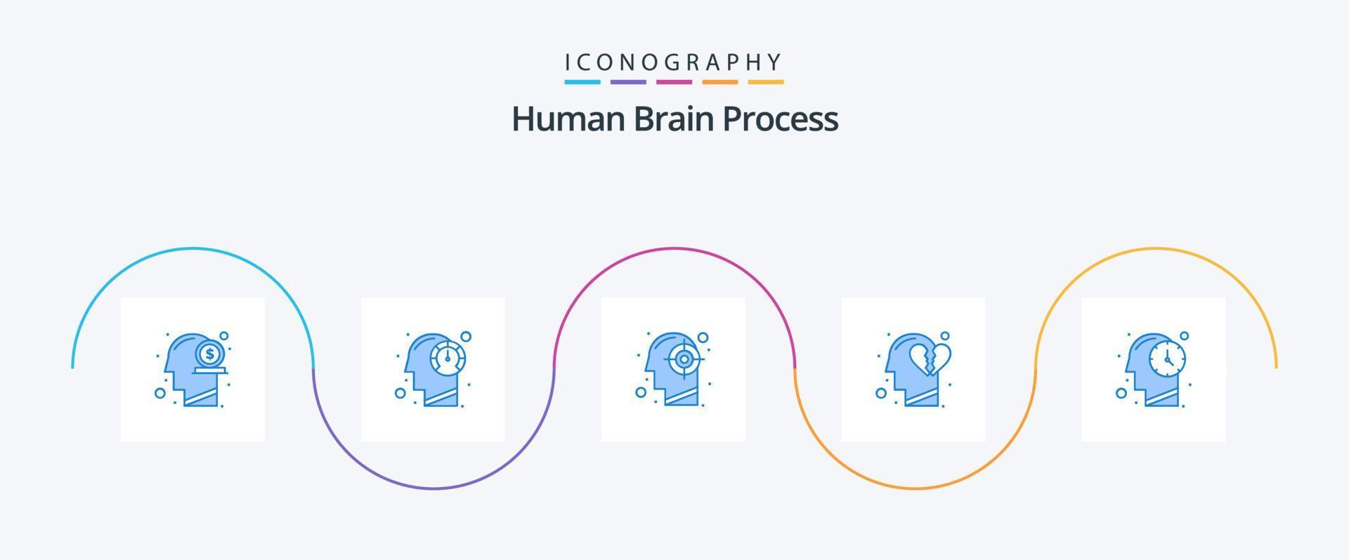 mänsklig hjärna bearbeta blå 5 ikon packa Inklusive huvud. känslor. sinne. Framgång. mänsklig vektor