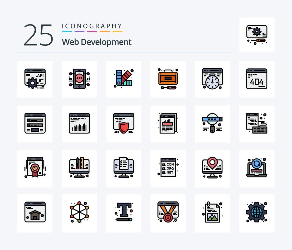 webb utveckling 25 linje fylld ikon packa Inklusive tid. utveckling. utveckling. service. återhämtning vektor