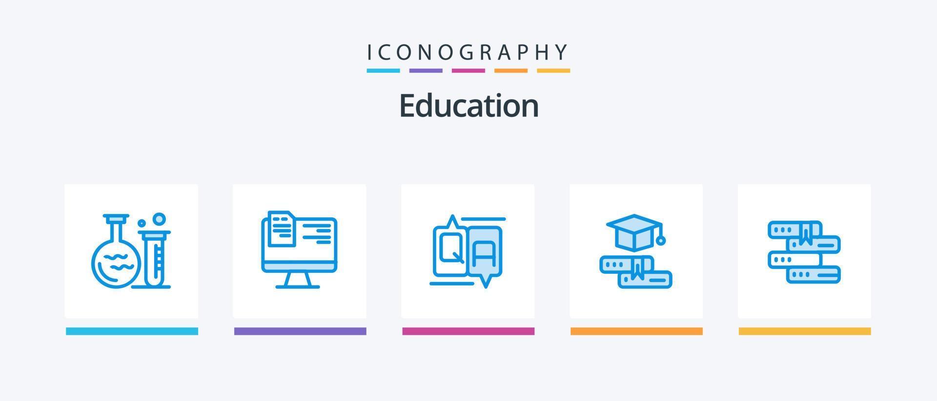 Bildung blau 5 Icon Pack inklusive Bildung. Abschluss. Plaudern. Ausbildung. Bücher. kreatives Symboldesign vektor