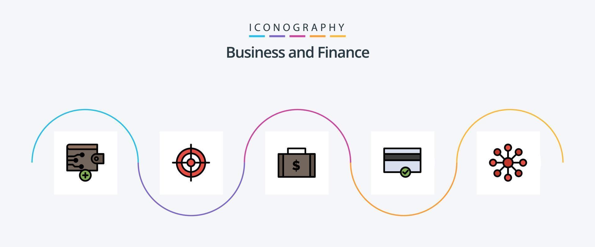 finansiera linje fylld platt 5 ikon packa Inklusive organisation. företag. dollar. betalning. finansiera vektor