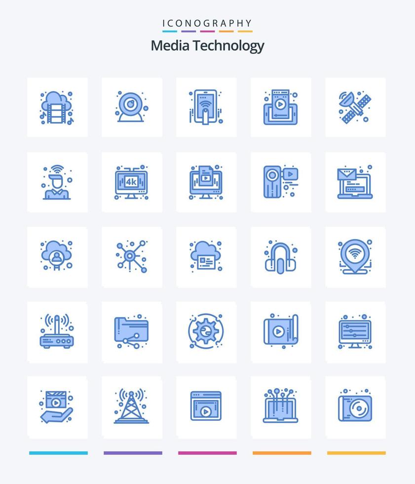 creative media technology 25 blue Icon Pack wie Antennenradar. Kommunikation. Hand berühren. Zelle. Handy, Mobiltelefon vektor