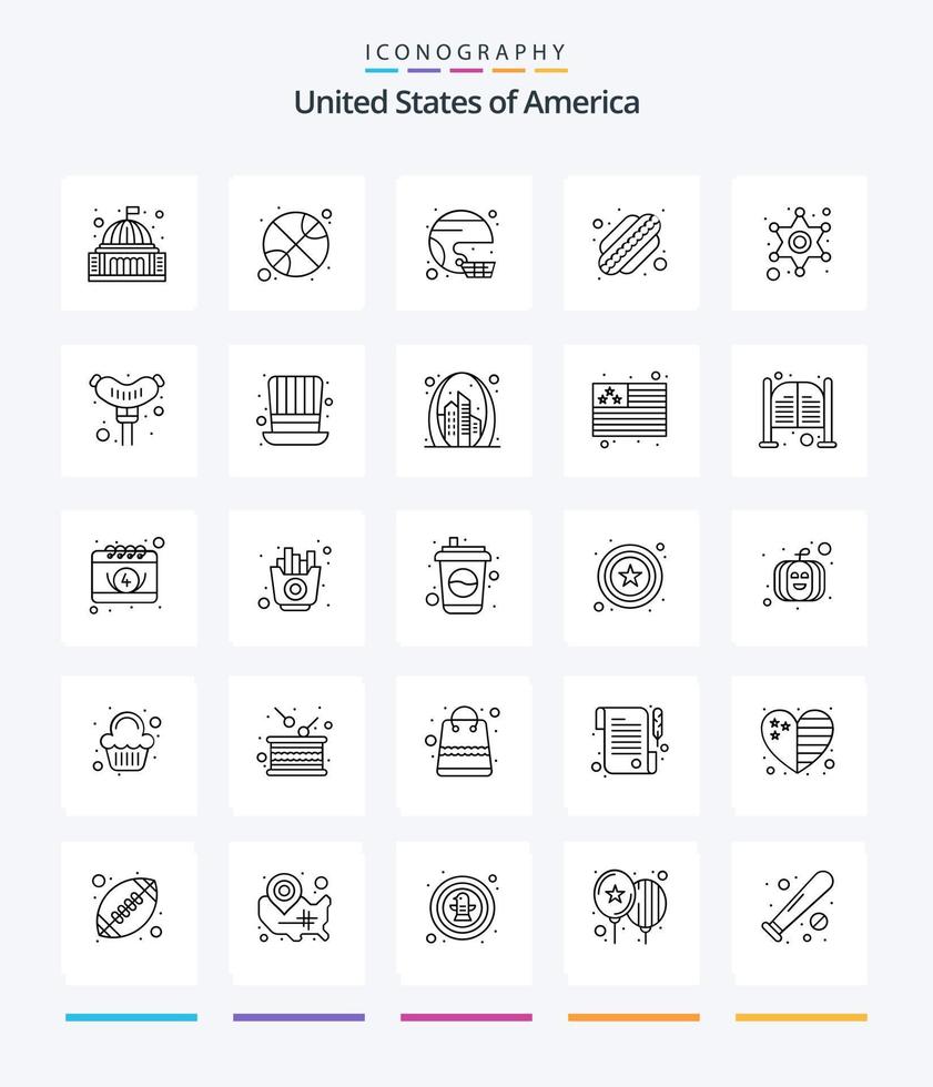 kreativ USA 25 översikt ikon packa sådan som stater. amerikansk. dag. förenad. sport vektor