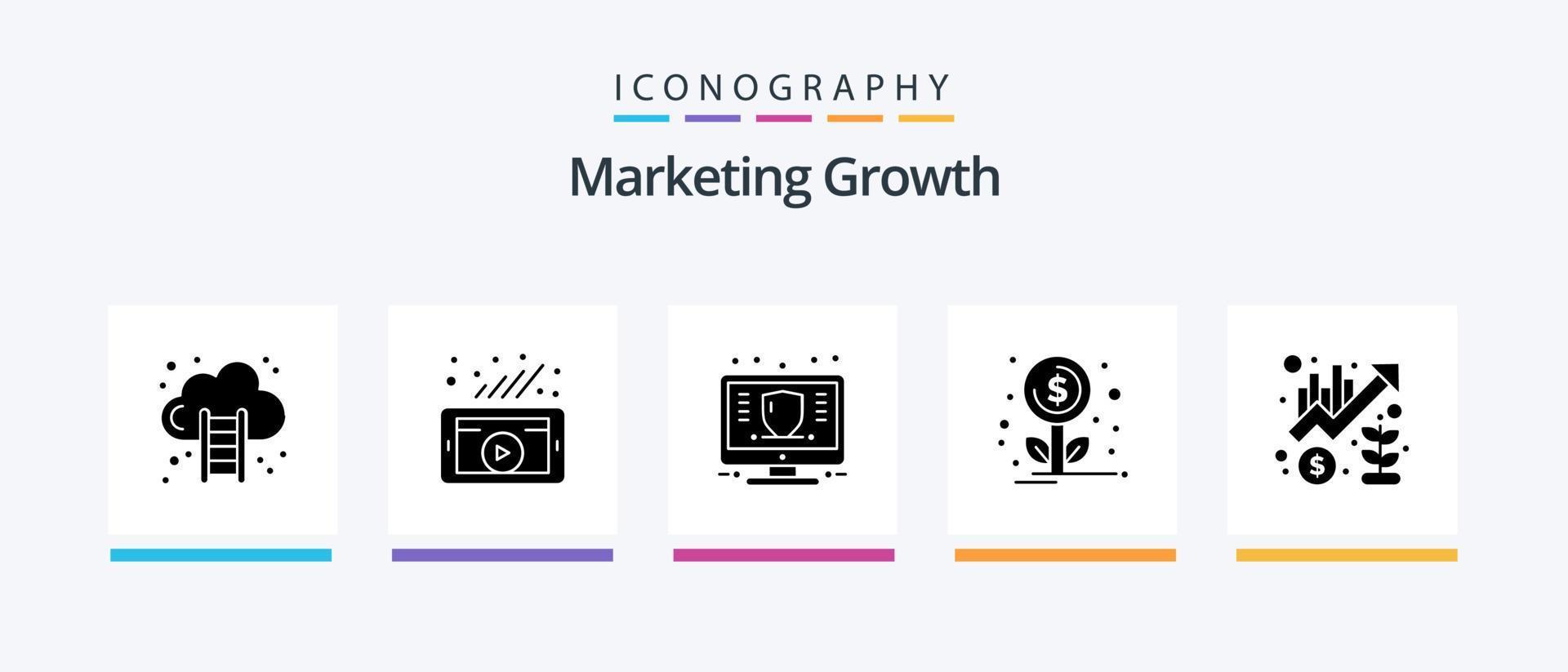 Marketing Growth Glyph 5 Icon Pack inklusive Wachstum. Investition. Finanzen. Wachstum. schützen. kreatives Symboldesign vektor