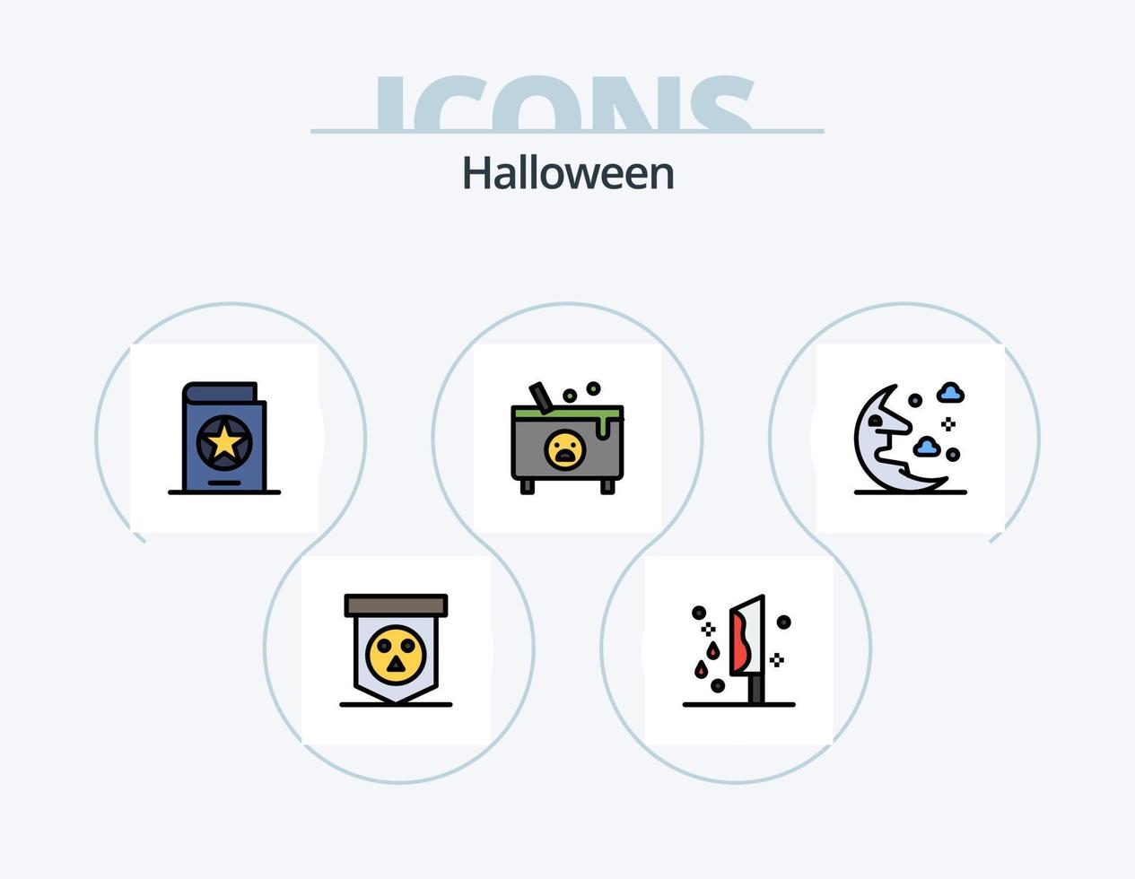 halloween linje fylld ikon packa 5 ikon design. Skräck. farlig. häxa. mynt. öga vektor