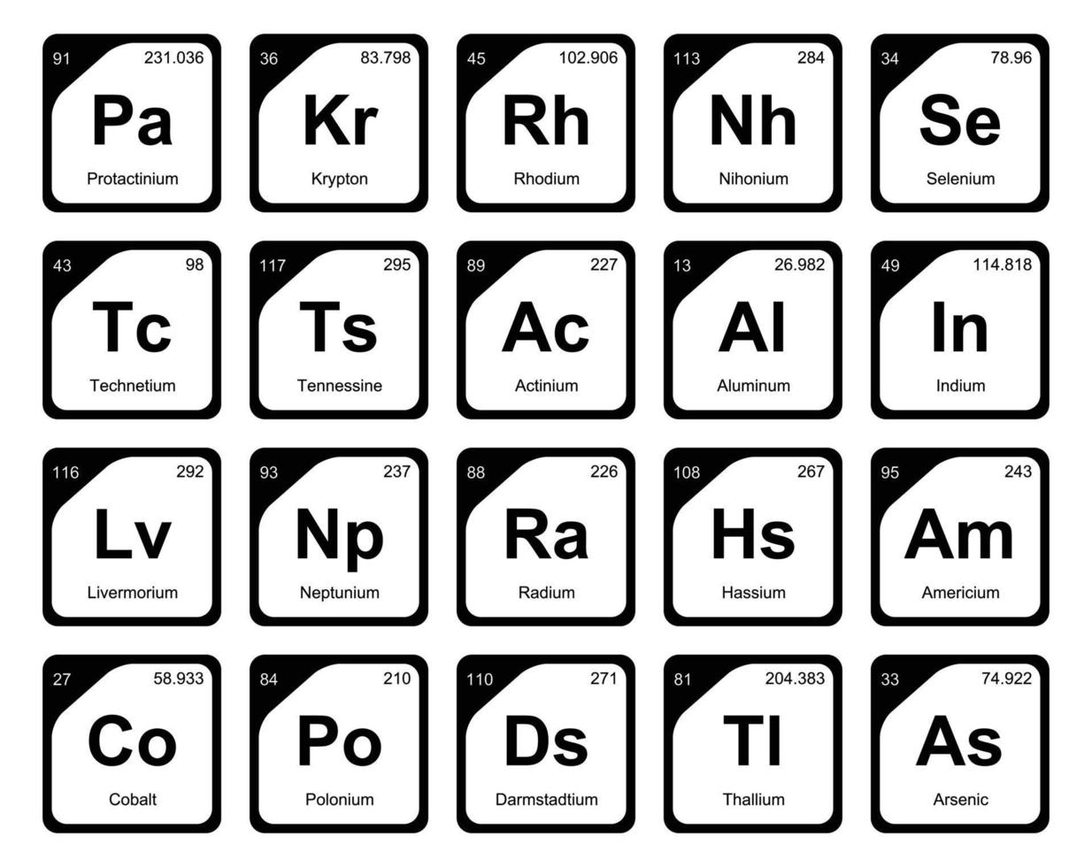 20 Präiodentabelle des Symbolpaketdesigns der Elemente vektor